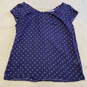 Lilly Pulitzer Top XS Blue Cap Sleeve Button Print Back Zip Casual Career Cotton